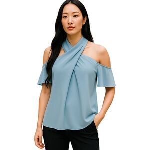 1. State "High Tide Collection" Cross Neck Cold Shoulder Blouse in Light…